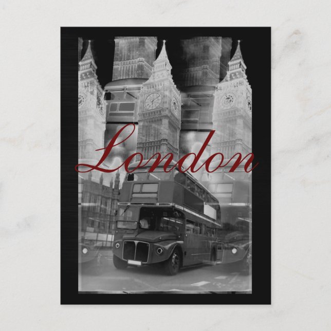 Black & White London Buss & Big Ben Postcard Vykort (Framsida)