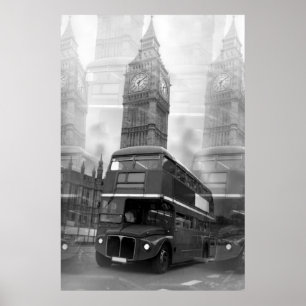 Black White London Buss Big Ben Poster
