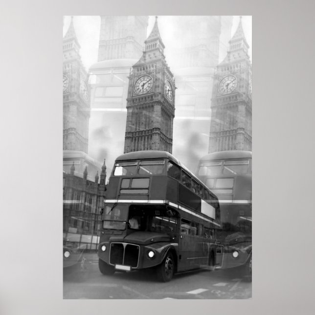 Black White London Buss Big Ben Poster (Framsidan)