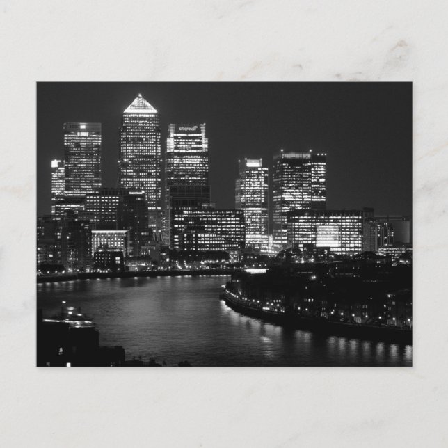 Black White London City Night UK British Travel Vykort (Framsida)