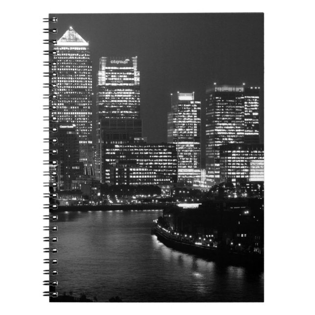 Black White London City Night UK Travel Anteckningsbok Med Spiral (Framsidan)