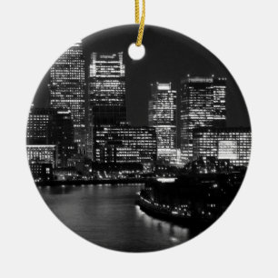 Black White London City Night UK Travel Julgransprydnad Keramik