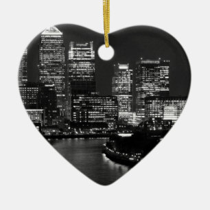 Black White London City Night UK Travel Julgransprydnad Keramik