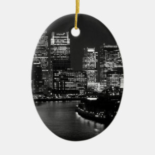 Black White London City Night UK Travel Julgransprydnad Keramik