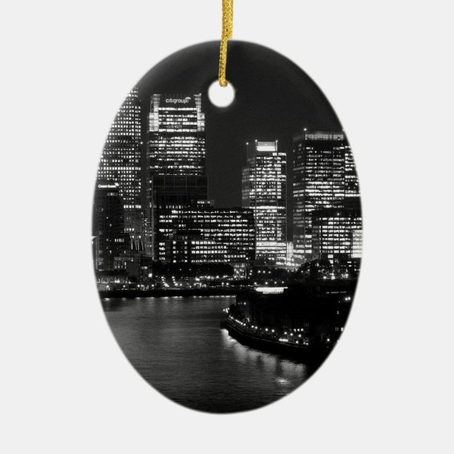 Black White London City Night UK Travel Julgransprydnad Keramik (Framsidan)