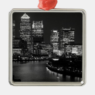 Black White London City Night UK Travel Julgransprydnad Metall