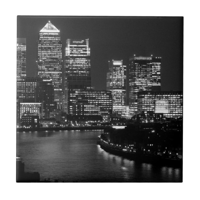 Black White London City Night UK Travel Kakelplatta (Framsidan)