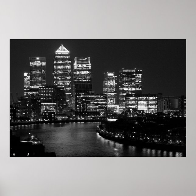 Black White London City Night UK Travel Poster (Framsidan)
