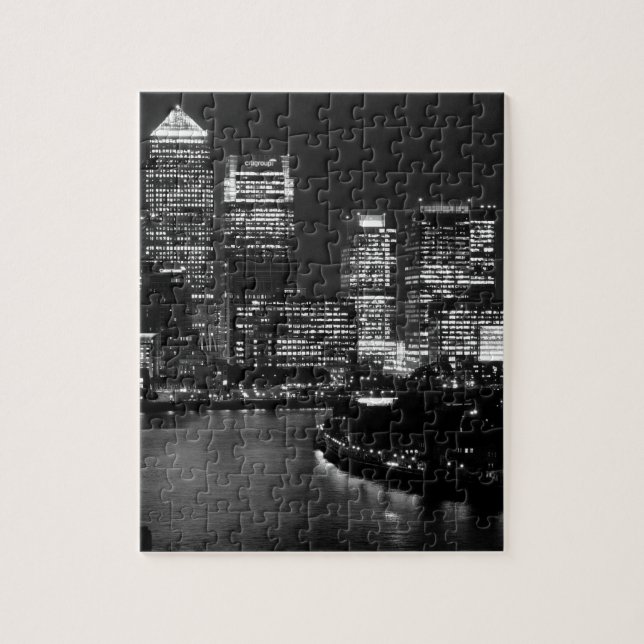 Black White London City Night UK Travel Pussel (Vertikal)