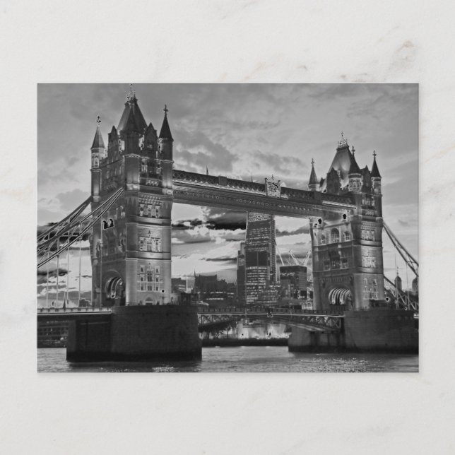 Black White London Torn Bridge British Travel Vykort (Framsida)