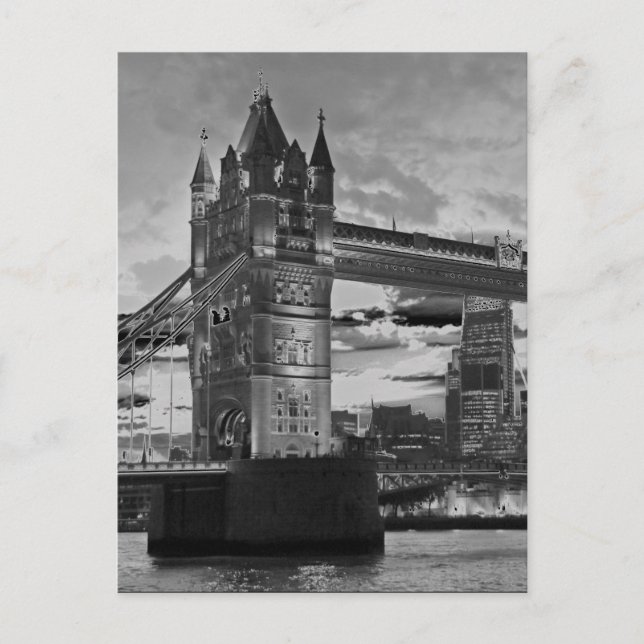Black White London Torn Bridge British Travel Vykort (Framsida)