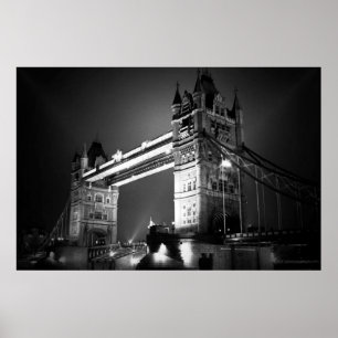 Black White London Torn Bridge i natt Poster