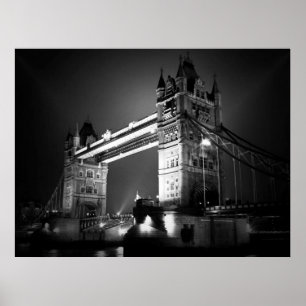 Black White London Torn Bridge i natt Poster