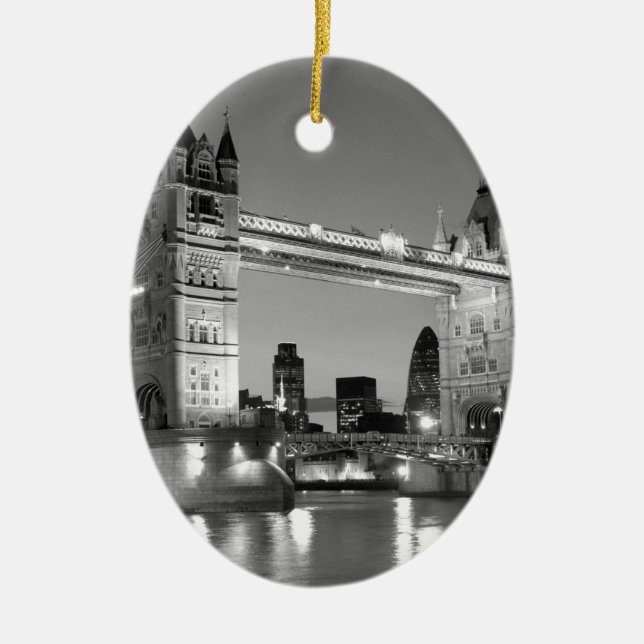 Black White London Torn Bridge Julgransprydnad Keramik (Framsidan)