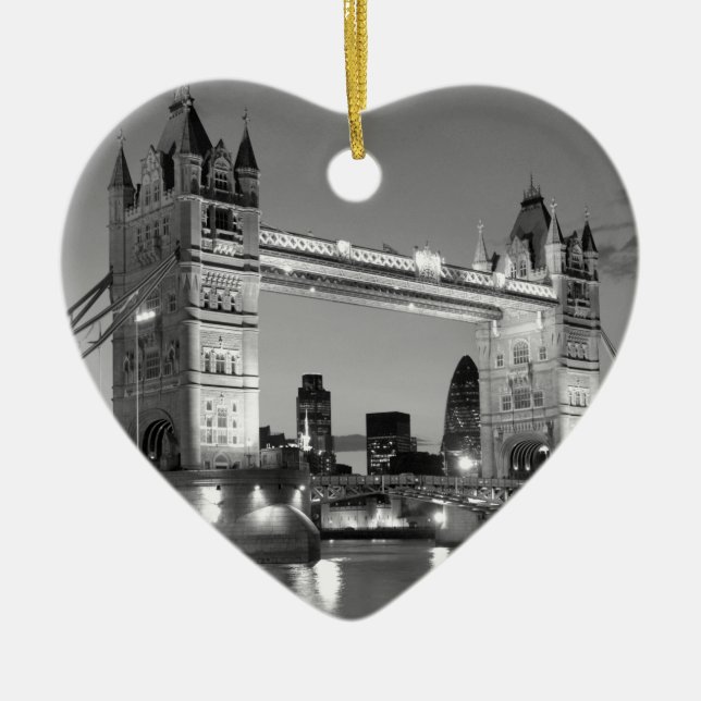 Black White London Torn Bridge Julgransprydnad Keramik (Framsidan)