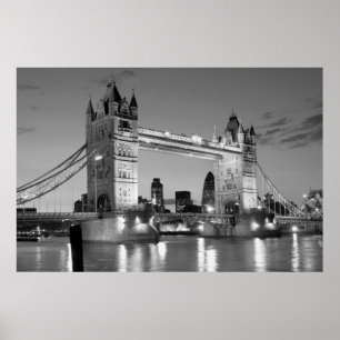 Black White London Torn Bridge Poster
