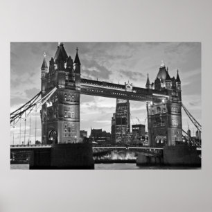 Black White London Torn Bridge UK Travel Poster