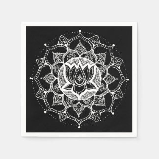 Black & White Lotus Mandala Pappersservett