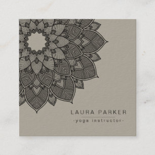 Black White Lotus Mandala Yoga Instructor Holistic Fyrkantigt Visitkort