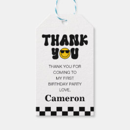 Black White Lycklig, 1:a födelsedag Tack Presentetikett