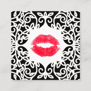 Black White Makeup Artist Kissing Red Läppar Squar Fyrkantigt Visitkort