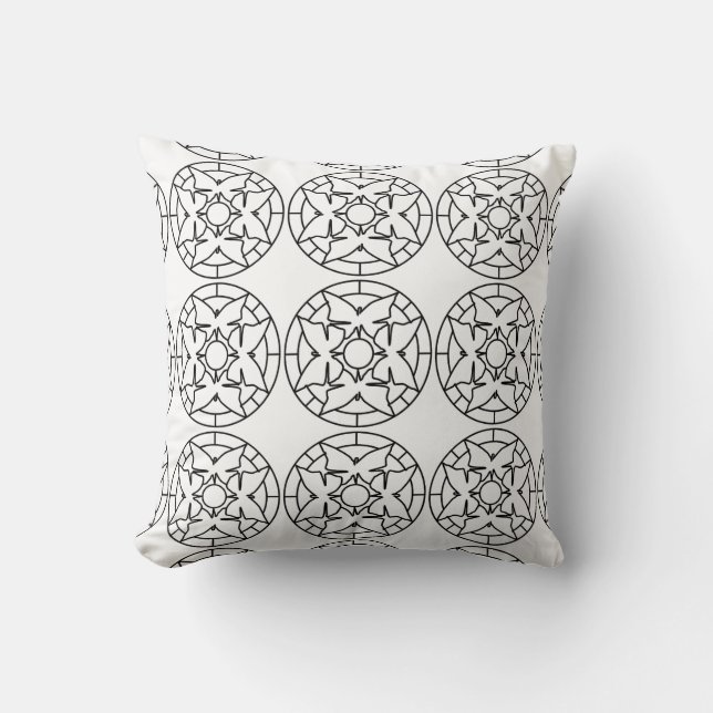 Black White Mandala Butterflies Mönster Pillow Kudde (Framsida)