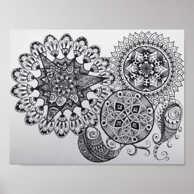 Black & White Mandala Celtic Knot Tangle Paisley Poster (Framsidan)