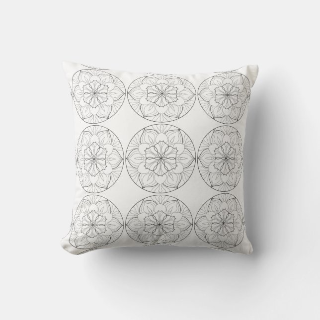 Black White Mandala Circle Flowers Mönster Pillow Kudde (Framsida)