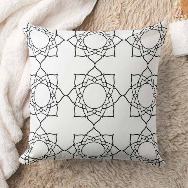 Black White Mandala Mönster Pillow Fabric Paint Kudde (Filt)