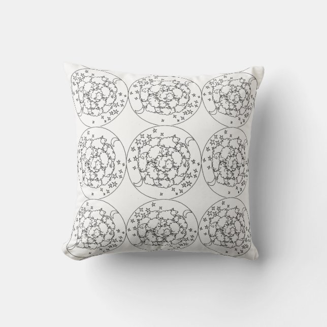 Black White Mandala Sheep och Stars Mönster Pillow Kudde (Framsida)