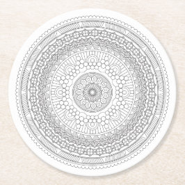 Black & White Mandala v3 Underlägg Papper Rund