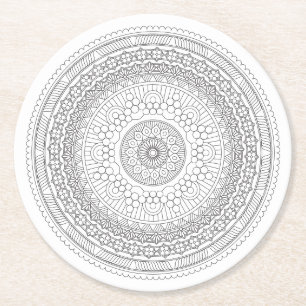Black & White Mandala v3 Underlägg Papper Rund