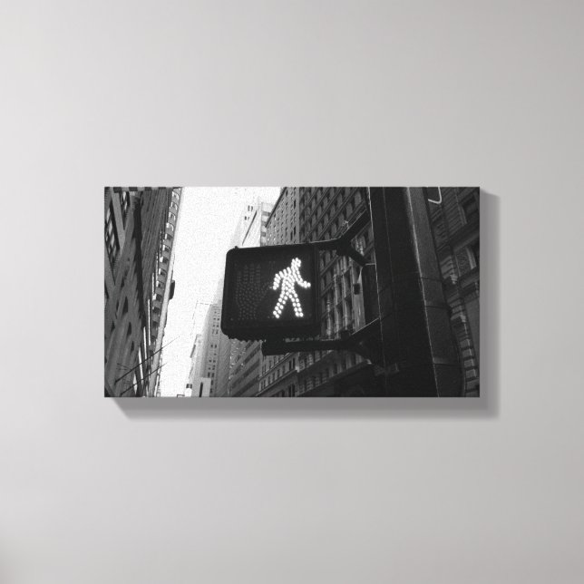 Black White Manhattan New York Walk Sign Canvastryck (Framsida)