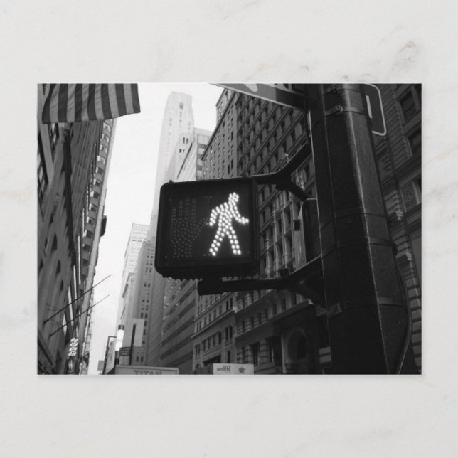 Black White Manhattan New York Walk Sign Vykort (Framsida)