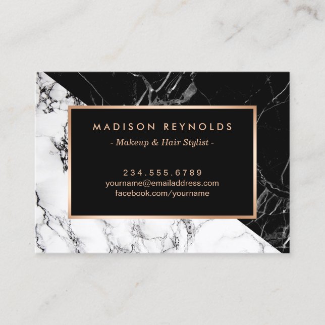 Black White Marble Beauty Salon AEftercare Card Visitkort (Framsida)