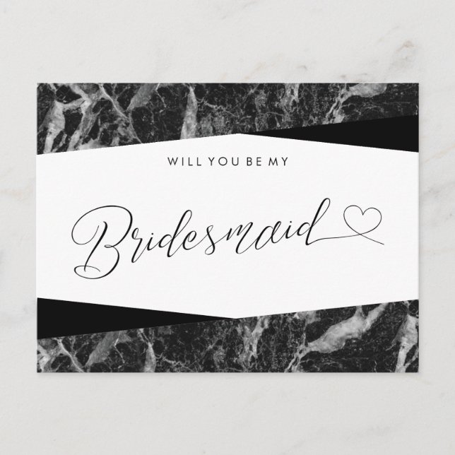 Black White Marble Bridesmaid Frieri Inbjudan Vykort (Framsida)