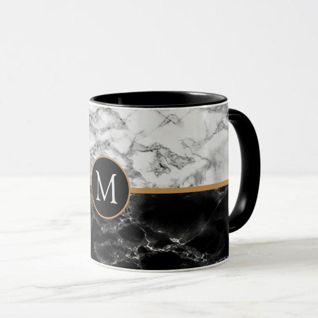 Black White Marble Coffee Mugg med Anpassningsbar  (Framsida höger)