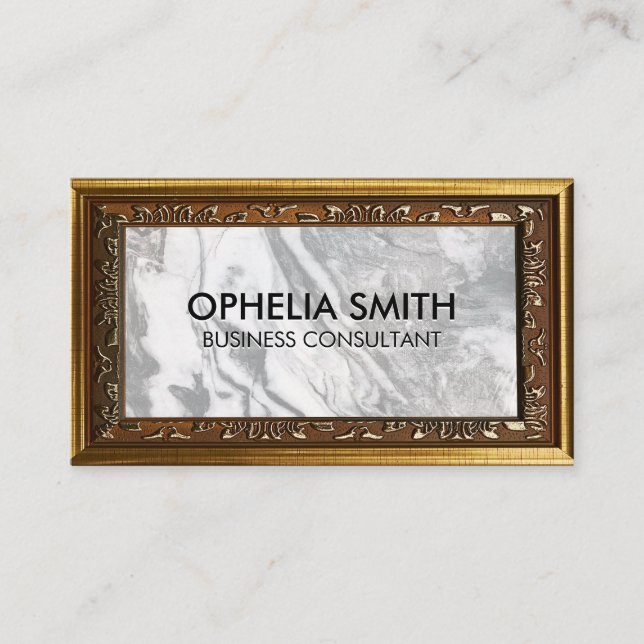 Black White Marble | Guld Decorative Ram Visitkort (Framsida)