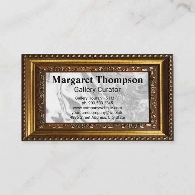 Black White Marble | Guld Decorative Ram Visitkort (Framsida)