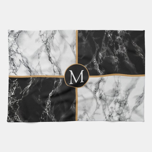 Black White Marble Kitchen Towel Anpassningsbar Br Kökshandduk (Horisontell)