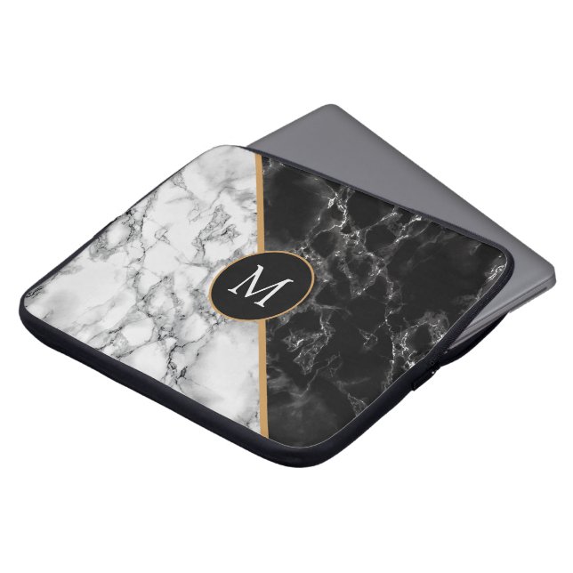Black White Marble Laptop sleeve Ditt Brev - år (Framsida topp)