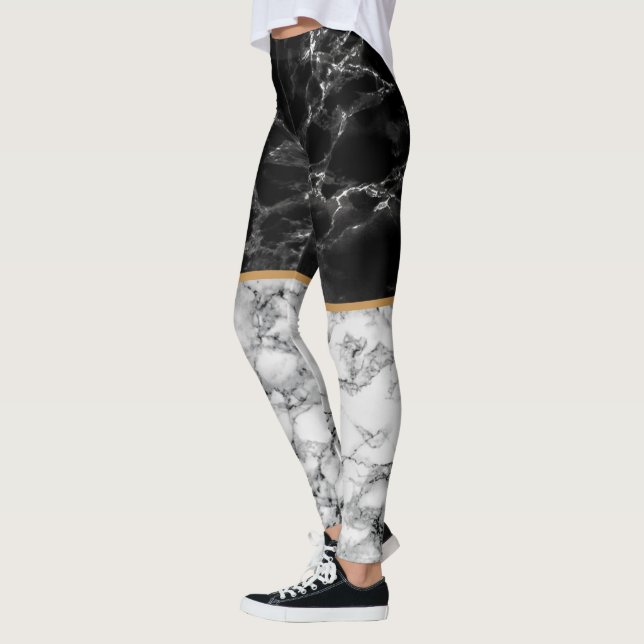 Black White Marble Leggings (Vänster)
