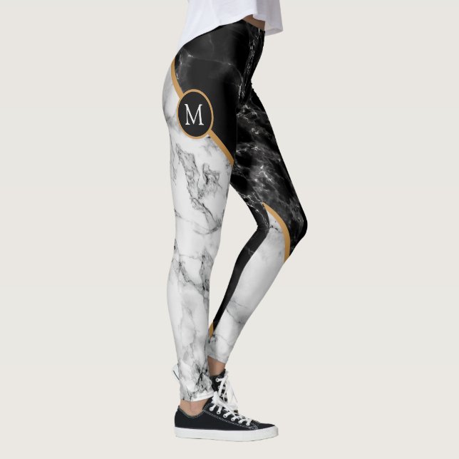 Black White Marble Leggings Personlig Brev (Höger)