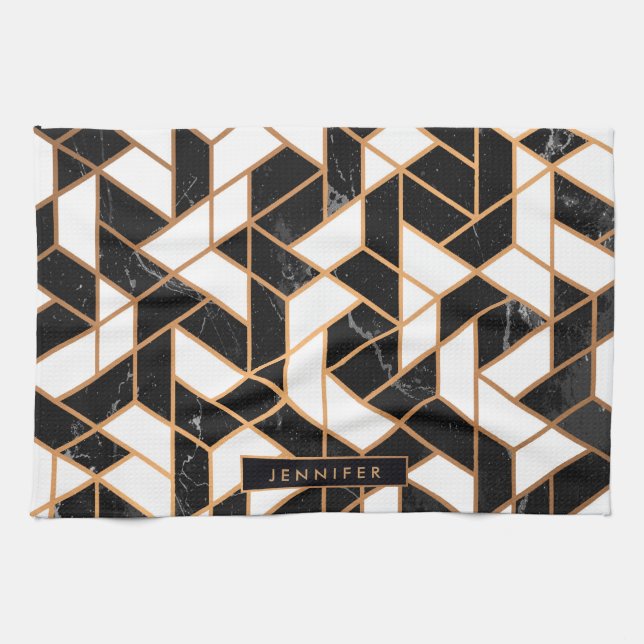 Black & White Marble Mosaic Kökshandduk (Horisontell)
