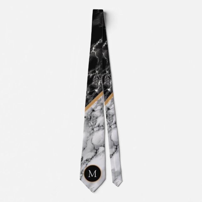 Black White Marble Neck Tie med Anpassningsbar Bre Slips (Framsida)