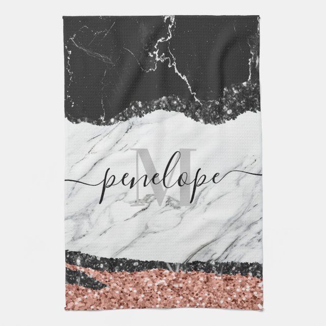 Black White Marble och Glitter Kökshandduk (Vertikal)