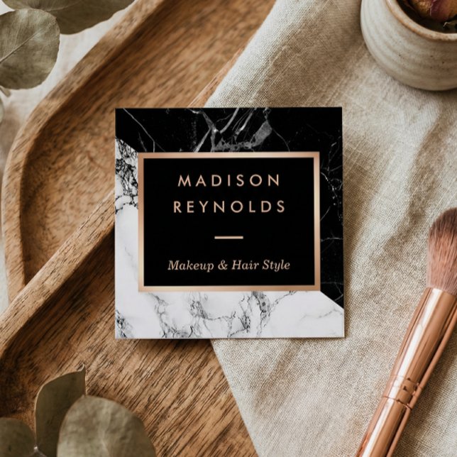 Black White Marble Ro Guld Beauty Salon Fyrkantigt Visitkort (Skapare uppladdad)