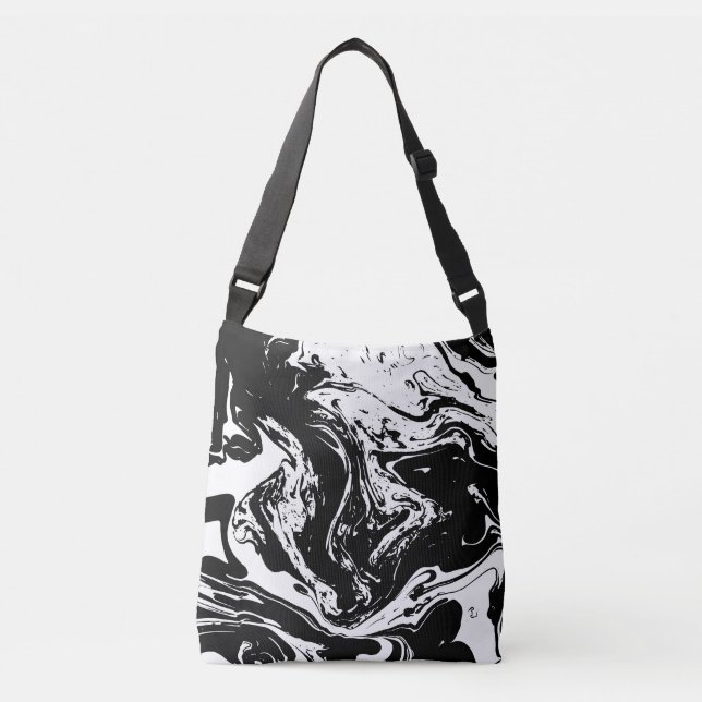 Black & White Marble Stil Kor-Body Bag Axelväska (Framsida)