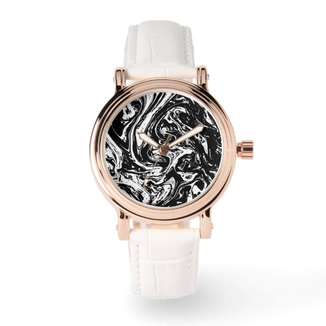Black & White Marble Stil och Rosegold Armbandsur (Framsida)