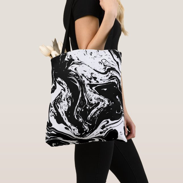 Black & White Marble Stil Tote Tygkasse (Närbild)